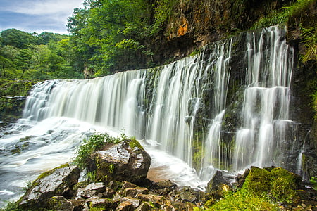 Cachoeira, país de Gales, Rio, Inglaterra, natureza, floresta, Floresta tropical