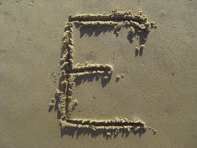 slovo e, pijesak, štap, plaža, abeceda