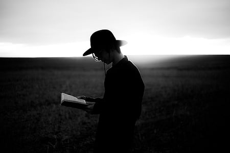 man, reading, book, gray, scle, photo, silhouette