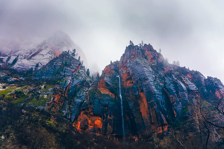 Zion nacionālais parks, Utah, kalni, kalna, saullēkts, rītausma, no rīta