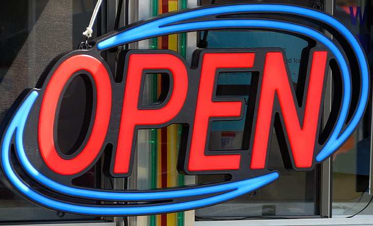 Otevřete sign, Neon, světlé, obchodní, otevřít, podepsat, symbol
