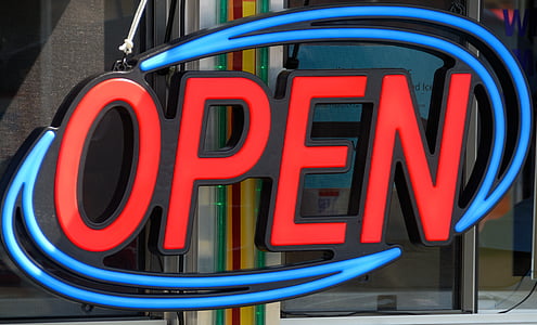 open sign, neon, bright, business, open, sign, symbol