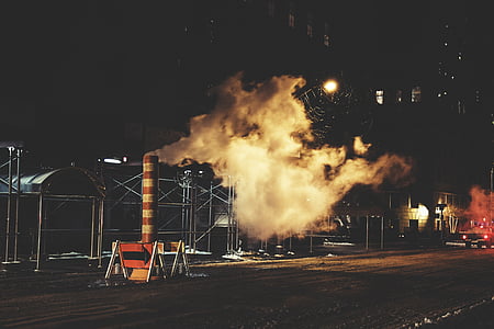 rua, Nova Iorque, Gotham, fumaça, à noite, construção