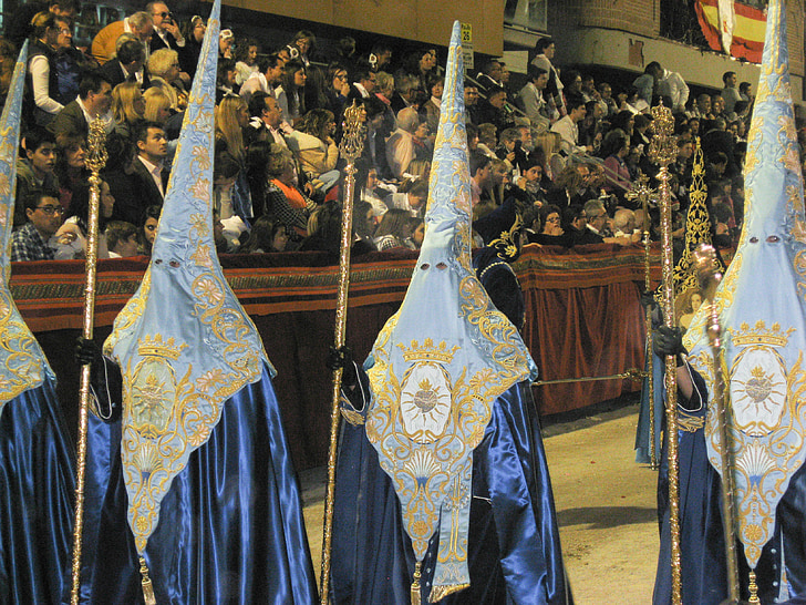 spain, lorca, holy week, penitents, parade, embroidery