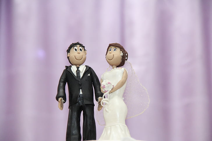младоженците, сватбена торта toppers, брак