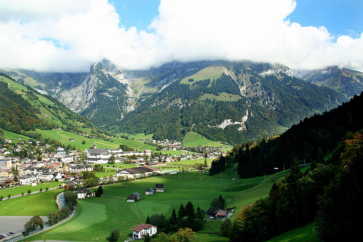 Švýcarsko, Titlis, sněhová Hora, vesnice, Les, LED tát, malé město