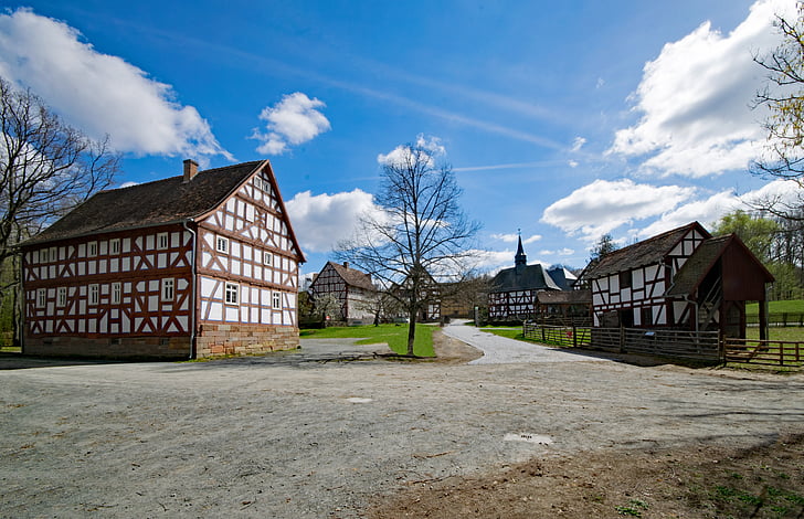 Neu-anspach, Гессен, Германия, Гессен-парк, Старый город, fachwerkhaus, ферма