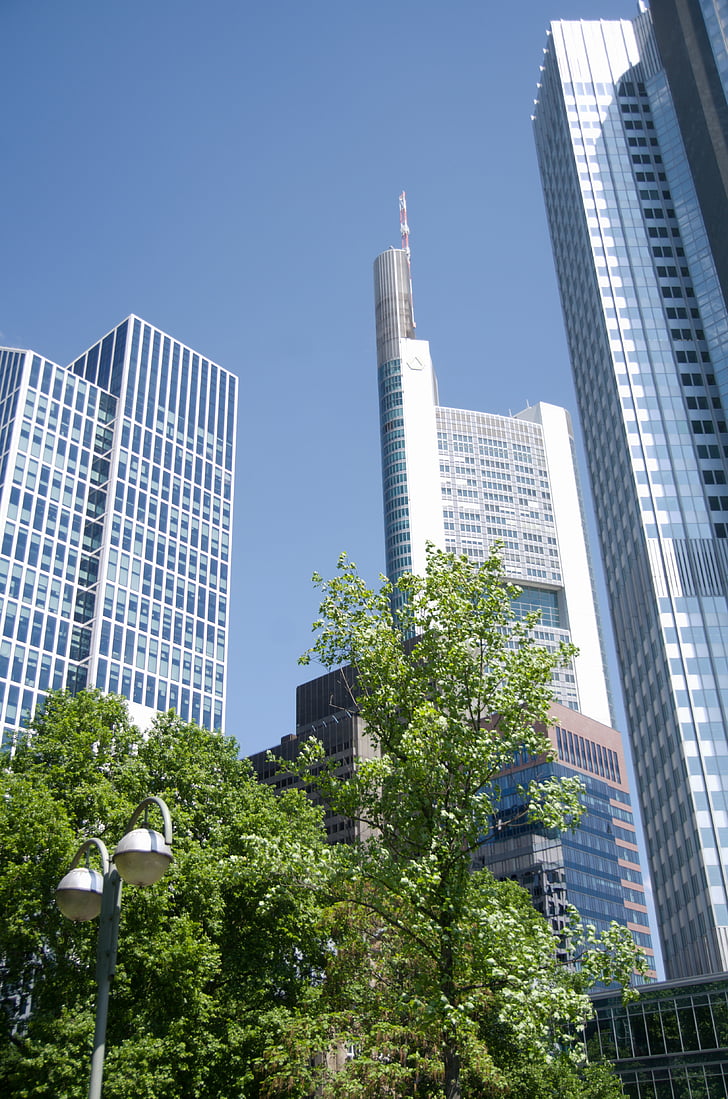 skyskrapere, Frankfurt, Tyskland, Willy brandt sq, finansielle, hub, Europa