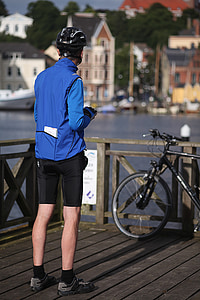 cyklister, turist, port, Flensborg, solrig, roret, sightseeing