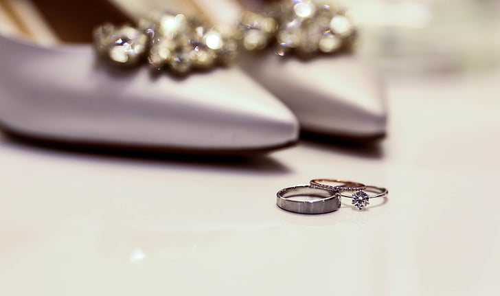 cipela, prsten, dijamant, spojke, cipele, za, vjenčani prsten