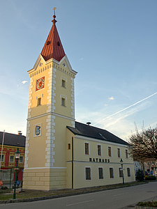 Wallsee-Sindelburg, városháza, városháza, épület, torony, közigazgatás, külső