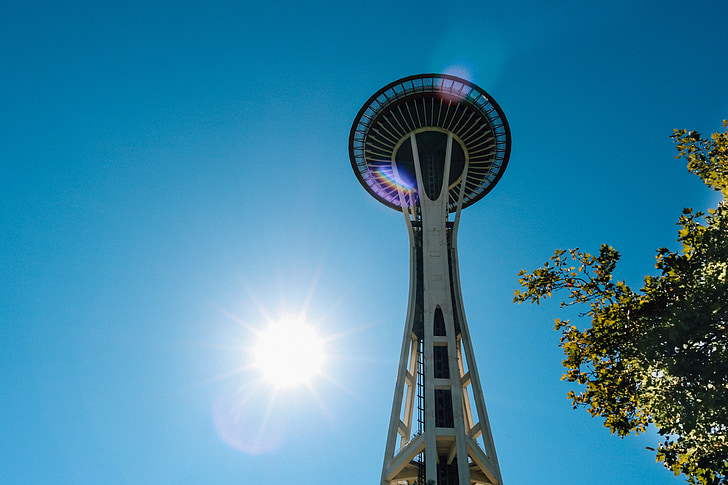 wieży Space needle, punkt orientacyjny, Miasto, Architektura, Skyline, centrum miasta, Seattle