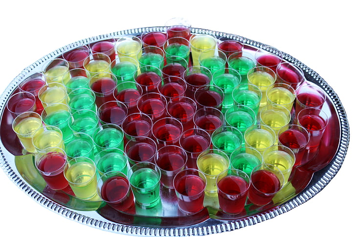 jitters, glasses, tray, brandy, colorful, isolated