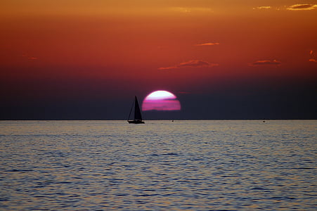sunset, sea, sailing, sky, summer, landscape, horizon
