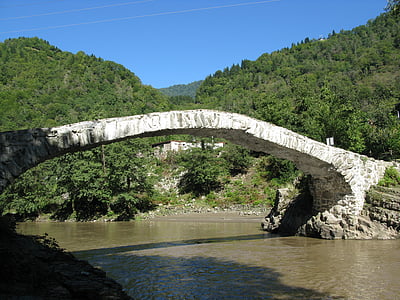 bridge, river, mountains, nature, landscape, georgia