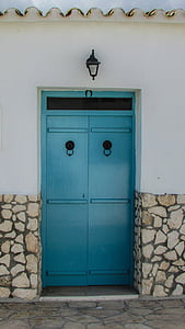 Siprus, Paralimni, rumah tua, pintu, tradisional, arsitektur, biru