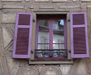 window, shutters, purple, mirroring, old town, historically, home