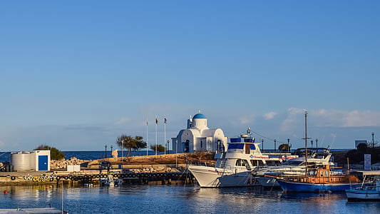 Chipre, Protaras, Puerto, Isla, Refugio de pesca, Mediterráneo, paisaje