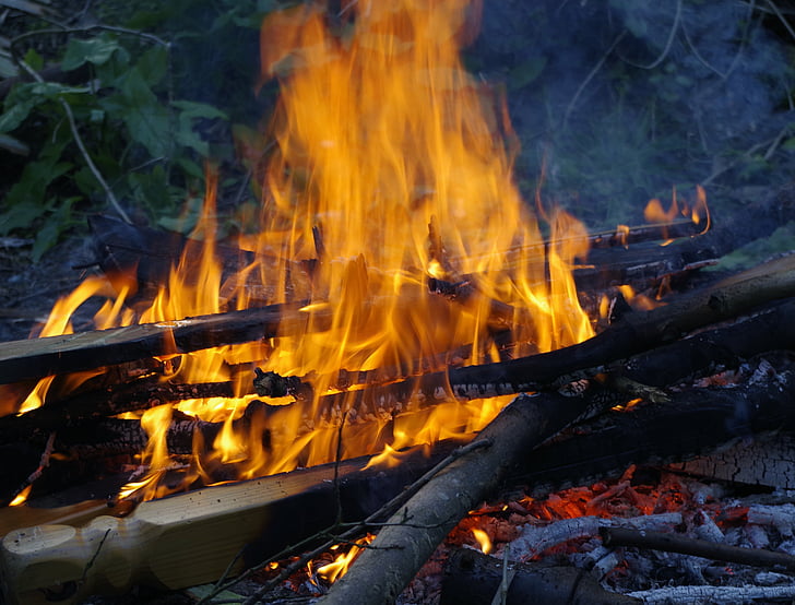 fire, rubbish, flames, heat, consuming, bonfire