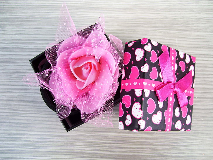box, rose, gift, elastic hair, ornament, color, pink