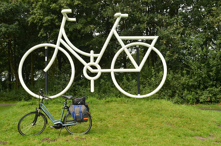 Sepeda, Bersepeda, besar, kecil, gambar, patung, putih