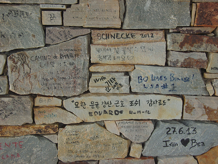 Steinen, verewigt, Name, News, Hintergrund, Wand, Jakobsweg