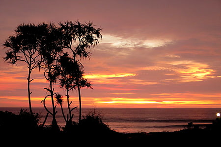 Tailandia, puesta de sol, cielo, al atardecer, silueta, Tailandés, Playa