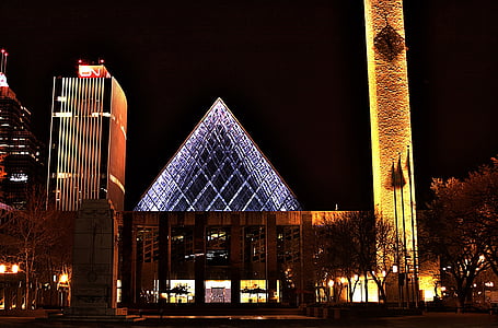 bangunan, Balai kota, Edmonton, Alberta, Kanada, lampu, malam