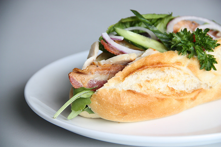 bánh mì sandwich, ăn trưa, Salad, Đặt hàng, thịt xông khói