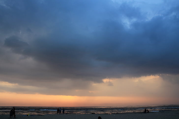 mraky, Severní moře, Západ slunce, Surf, obloha, voda, pláž
