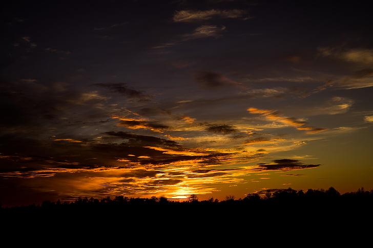 sunset, evening, afterglow, clouds, silhouette, sky, evening sky