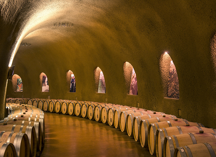 wijnkelders, grotten, tunnel, parabolische, vaten, vaten, gebogen nissen