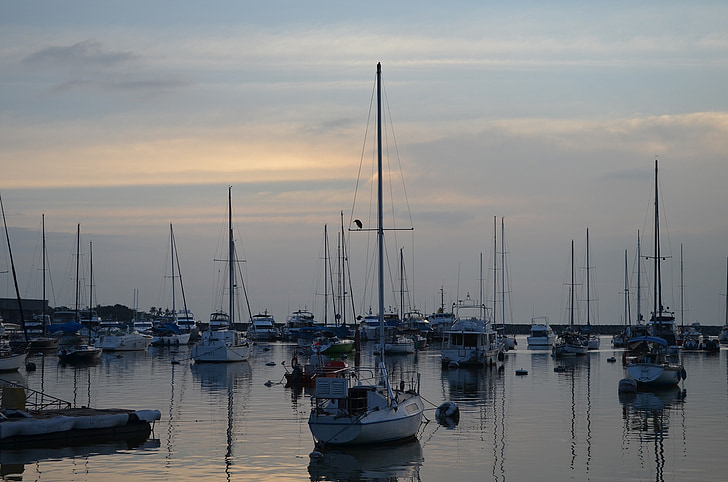 tramonto, paesaggio, d'oro, mare, oceano, barca, barca a vela