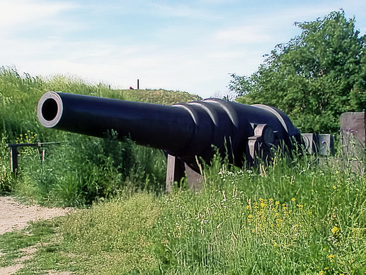 gamla, Coastal cannon, Cannon, soligt, Sky, Sveaborg, Helsingfors