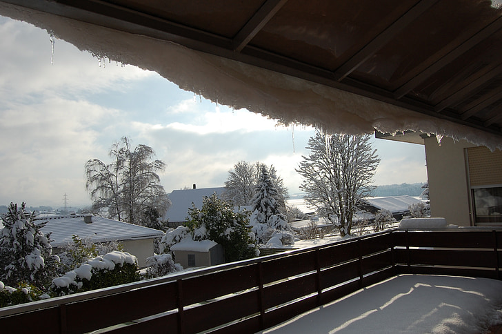 balkong, vinter, snö