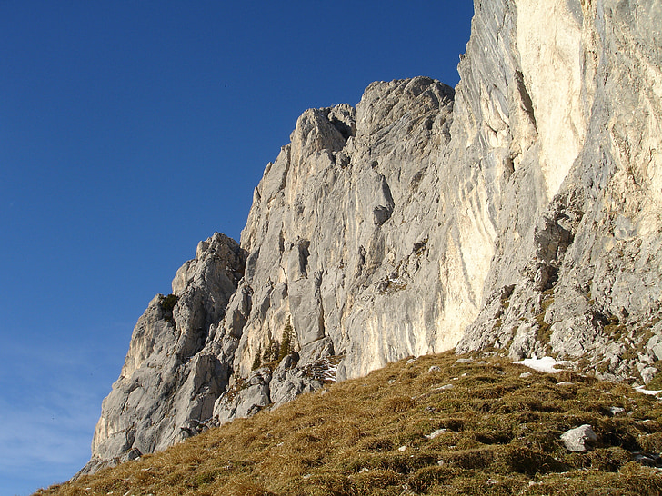sarkans flüh, stāvas sienas, klinšu sienu, Alpu, kalni, hochwiesler, Tyrol