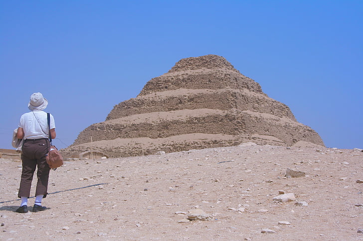 Egipte, esglaonada, piràmide esglaonada de djoser, faraó, antiga, des del principi, cel blau