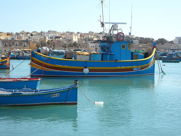 Marsaxlokk, pristanišča, Malta, čolni, ribiški čolni, ribolov, morje