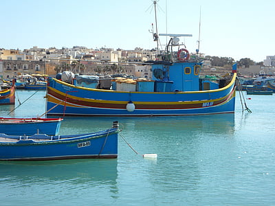marsaxlokk, 端口, 马耳他, 小船, 渔船, 捕鱼, 海