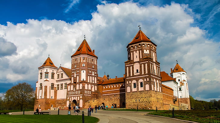 Castelo, bielorussa, Belarus, arquitetura, medieval, famosos, Marco