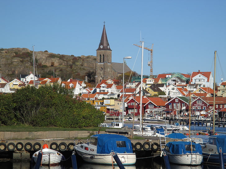 paisagem urbana, Igreja, Fjällbacka, badholmen