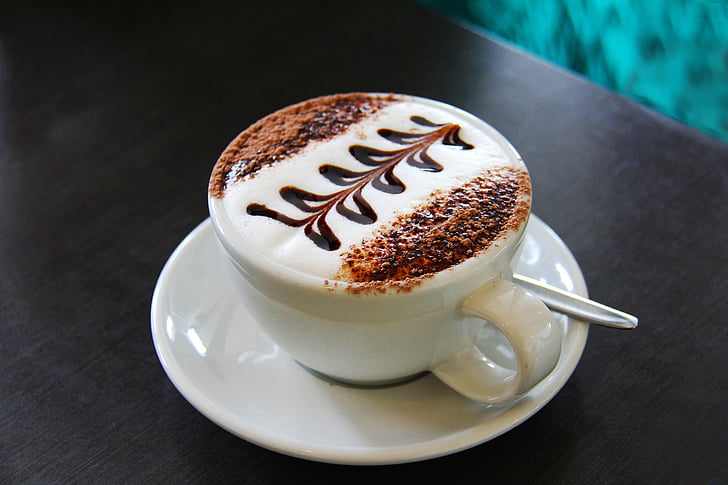 Latte, cappuccino, bílé, mléko, čaj, káva, oběd