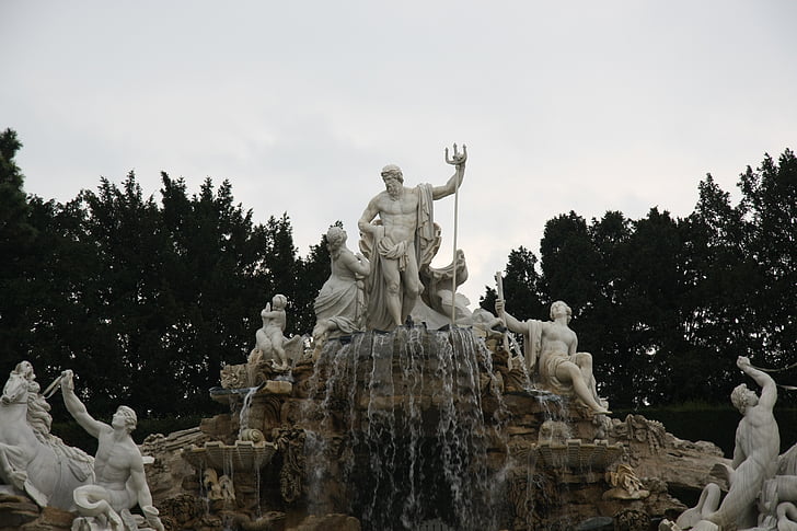 Fontaine, Zeus, eau, statue de, voyage, Pierre, sculpture