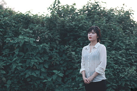 people, woman, girl, alone, outdoor, green, plant