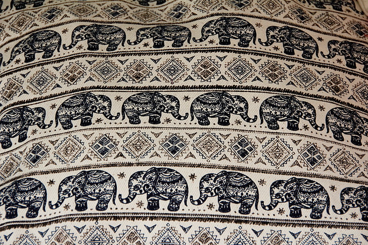 elefant, tela, Manta, teixit, estovalles, patró, brodat