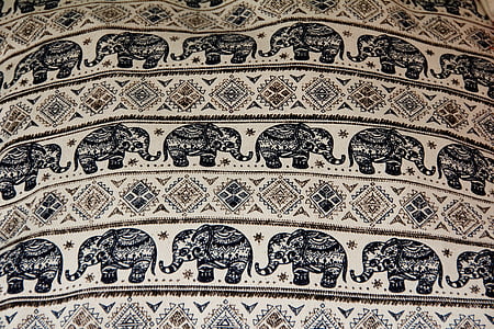 코끼리, 피복, 담요, 패브릭, 식탁보, 패턴, 자 수