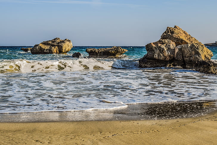Cove, mer, vagues, paysage, roches, plage, rive