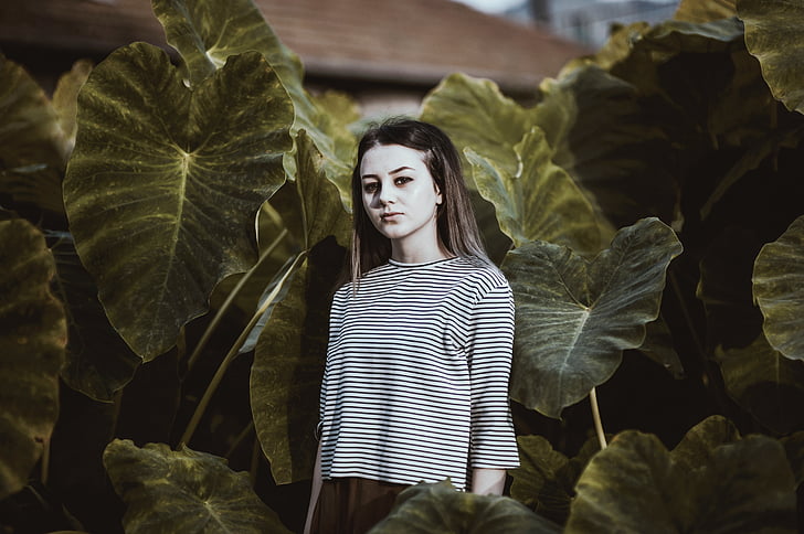green, leaf, plant, nature, people, woman, girl