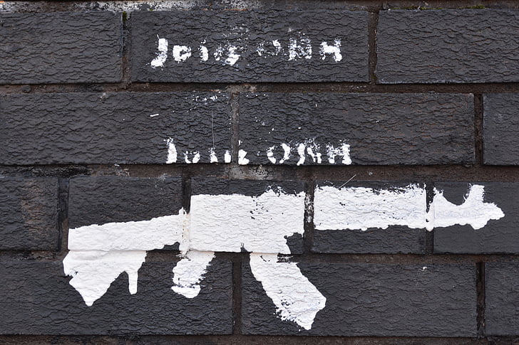 väggmålning, Gun, våld, Belfast, Nordirland, konflikt
