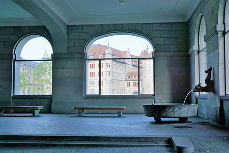 fontene, Zurich, skulptur, vann, Sveits, hage, figur